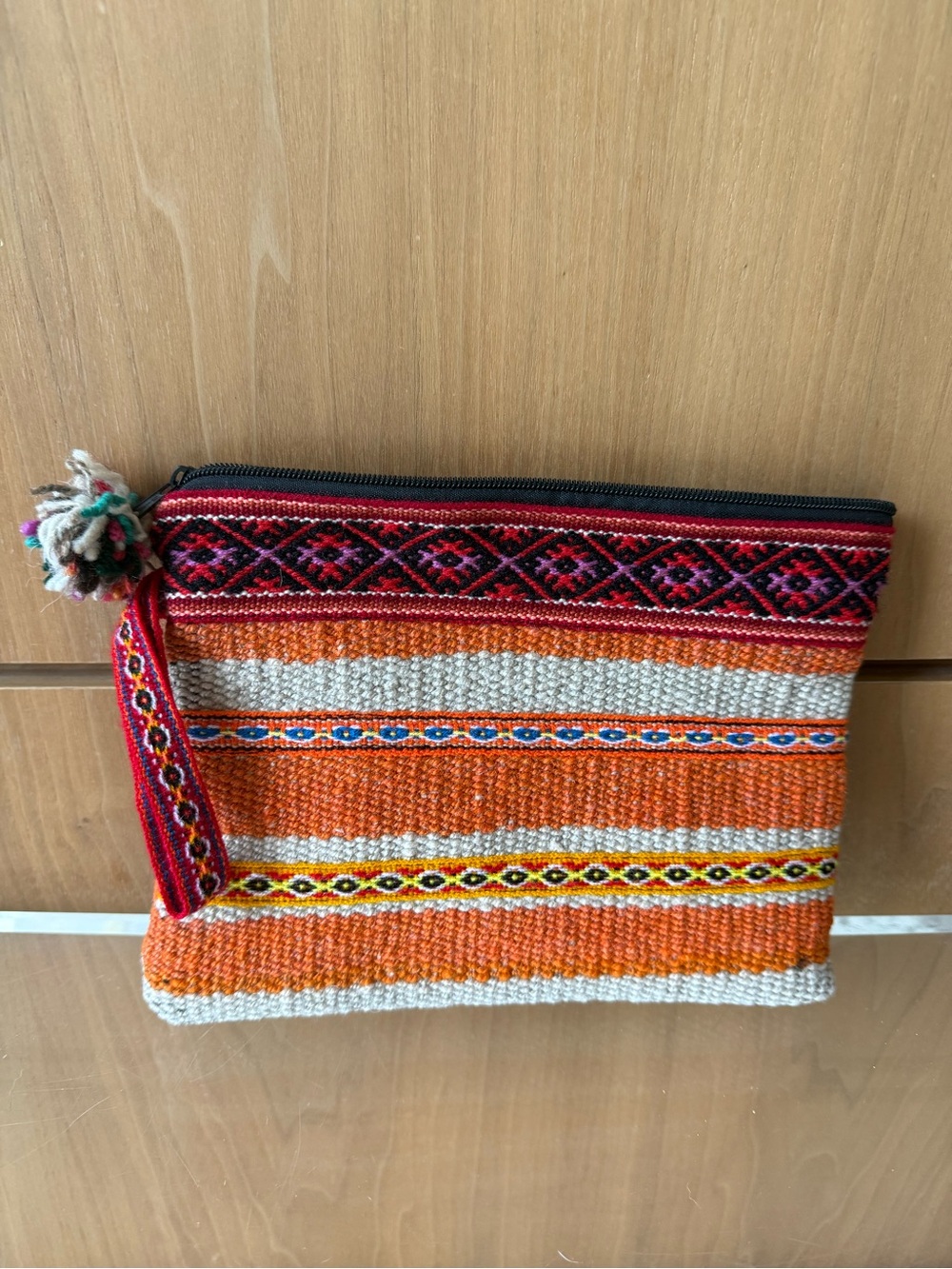 NWOT Handwoven Orange & Multicoloured Ethnic Zip Pouch